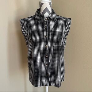 Black and White Checkered Button Front Blouse  - Size: Medium